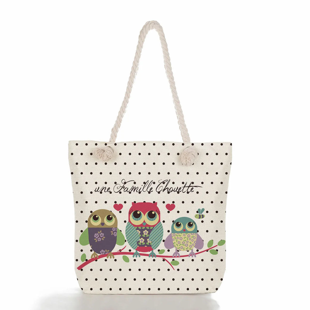 Thick Rope Linen Beach Shoulder Bags Owl Print Handbags Cartoon Birds
