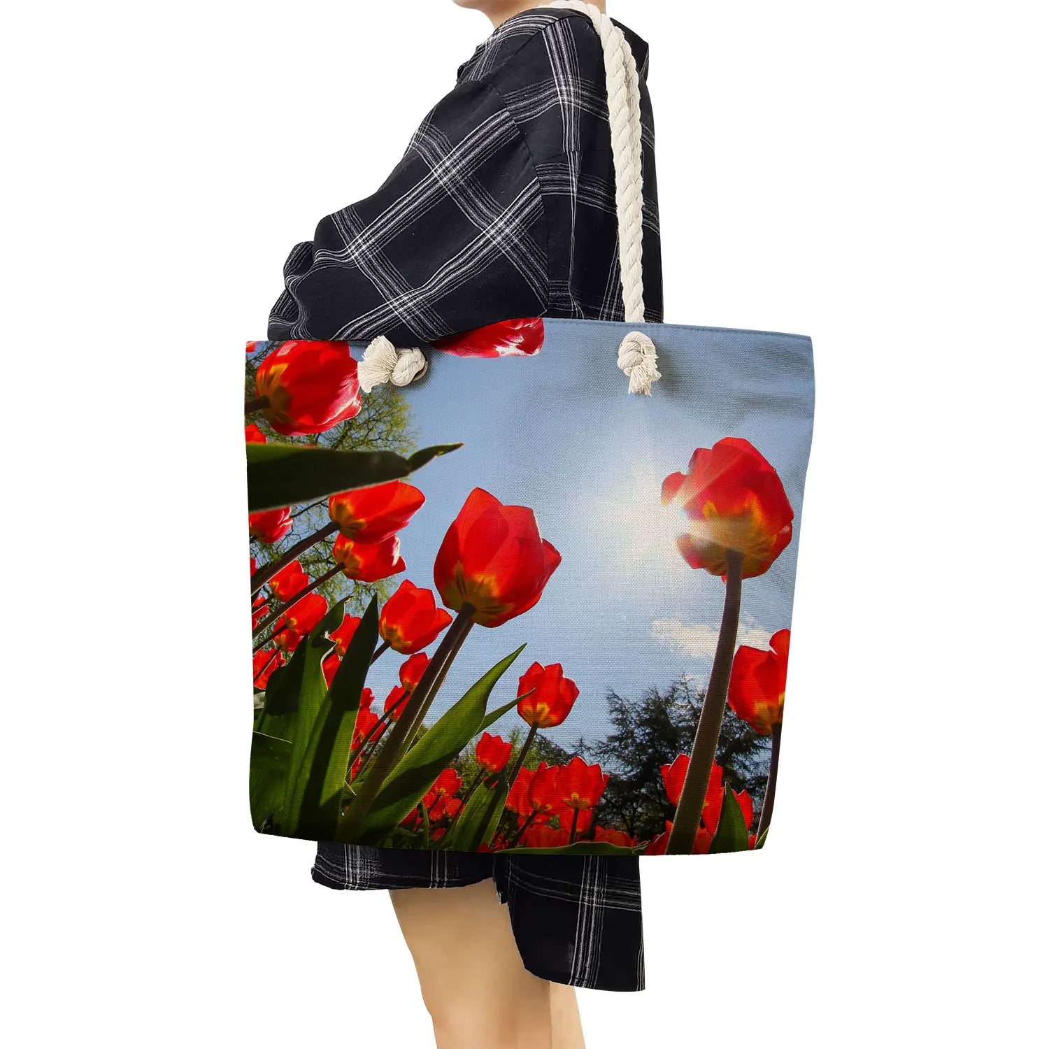 Thick Rope Shoulder Bag Casual Shopping Tote High Capacity Travel Beach Bag