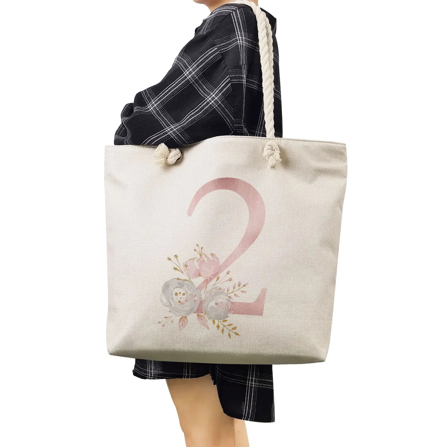 Thick Rope Shoulder Bag Floral Print Handbag Casual Totebag Women Travel Bag