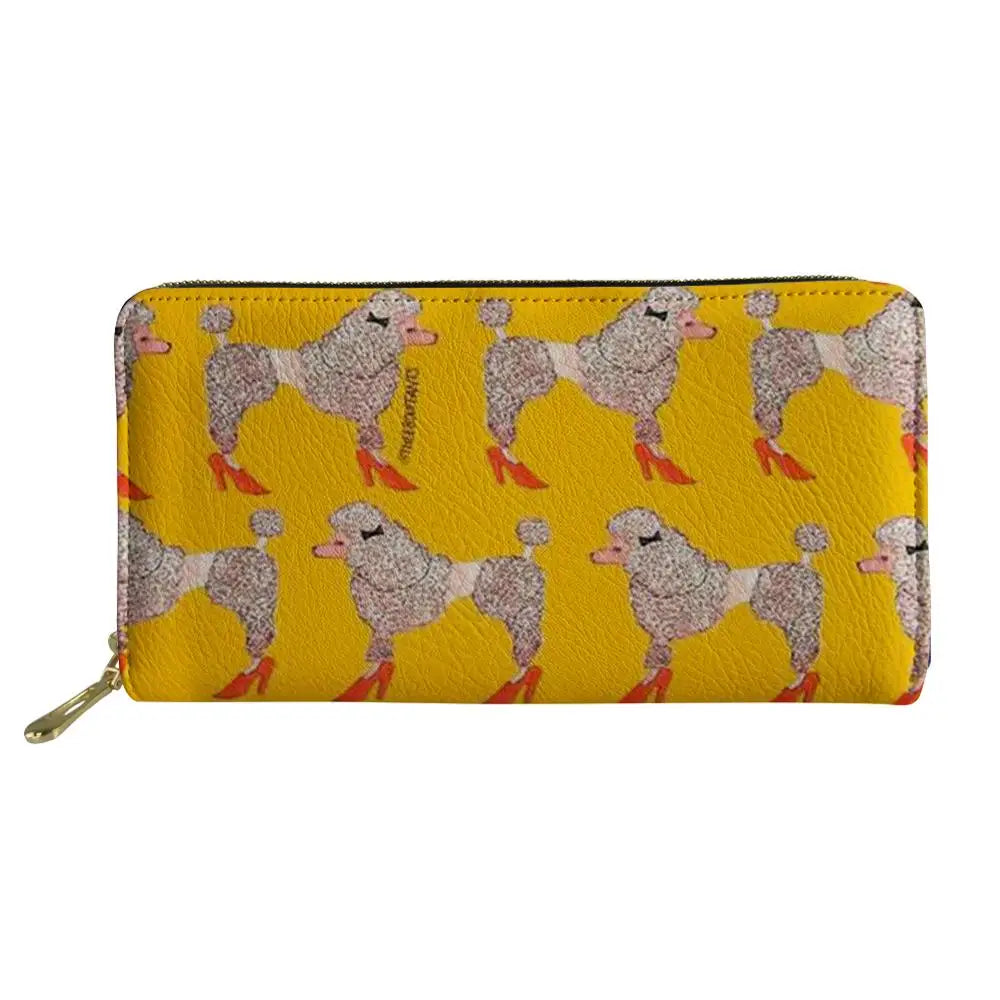 Thikin Poodle Long Wallet for Lady 3D Dog Animals Paint Women Purse