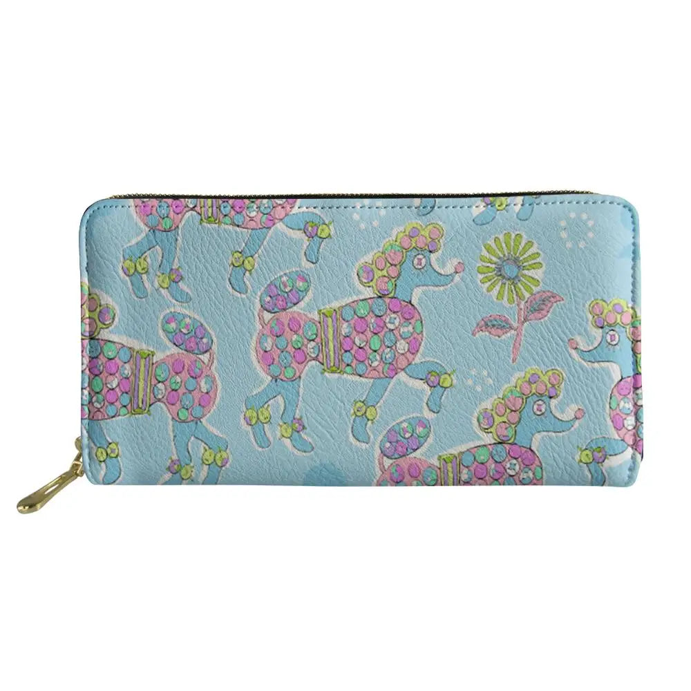 Thikin Poodle Long Wallet for Lady 3D Dog Animals Paint Women Purse