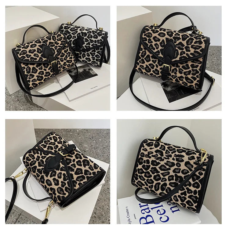 Leopard Print Square Bag Women Shoulder Messenger Bag