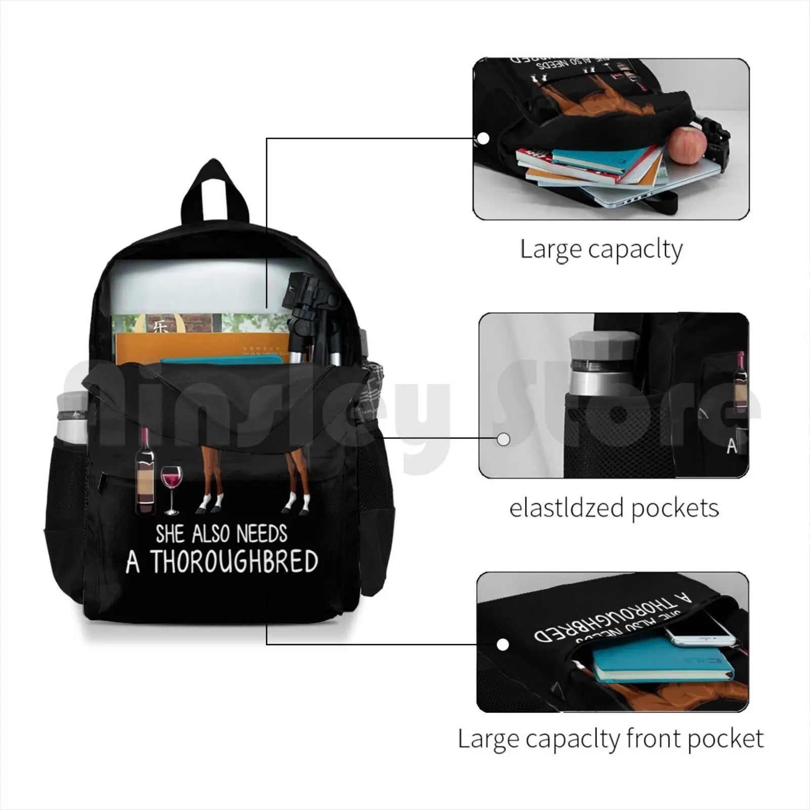 Thoroughbred And Wine Funny Horse Outdoor Hiking Backpack