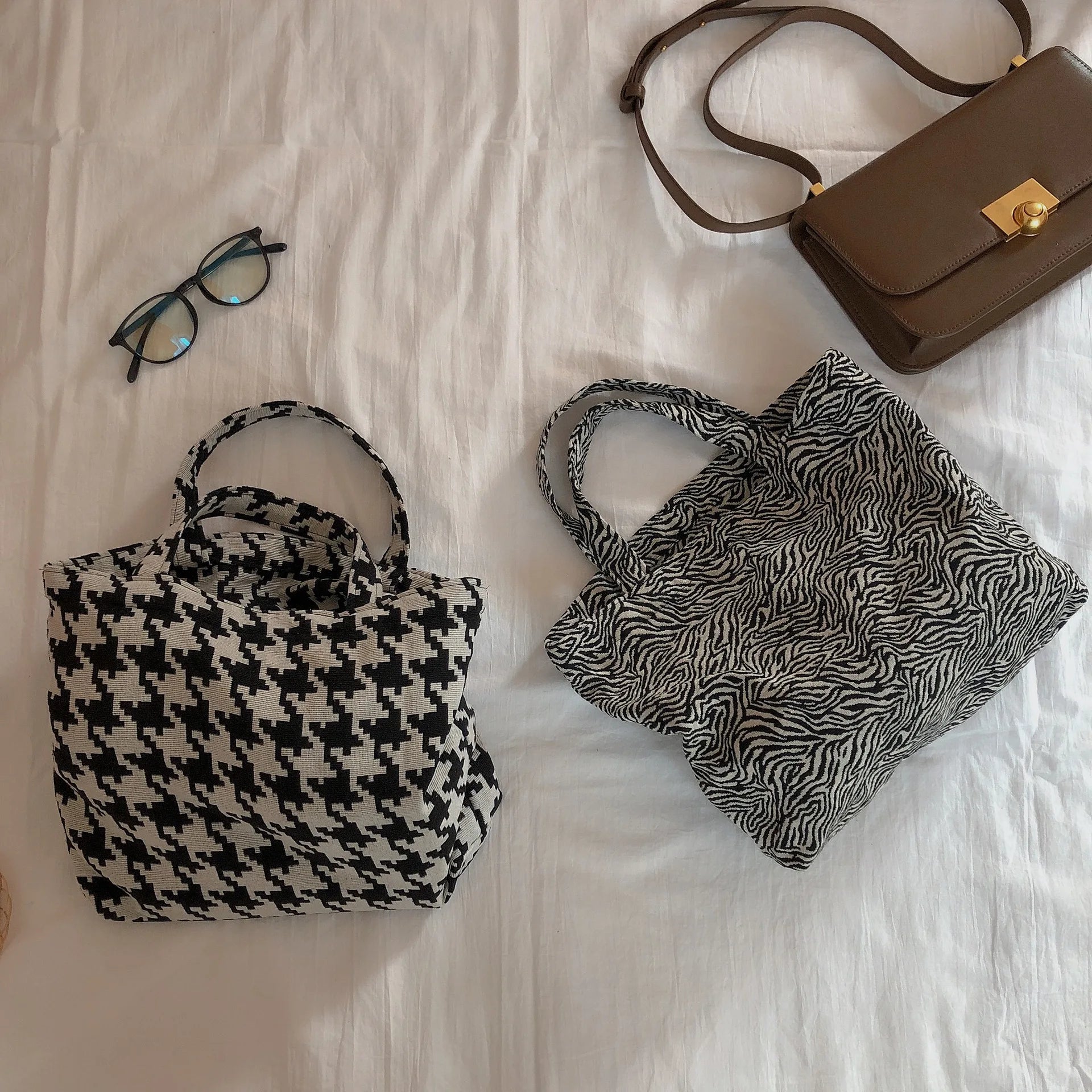 Thousand Bird Pattern Eco Bag Women's Shopper Bag With Flowers