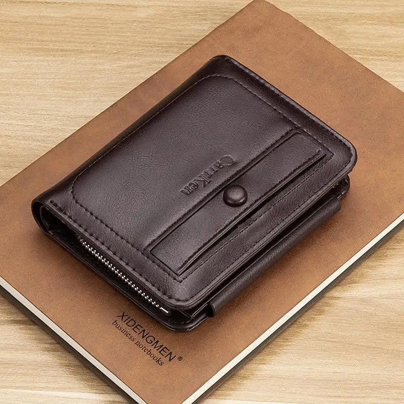 Three Fold Wallet Mini Short Men's Wallet Small Natural Leather Classic Style