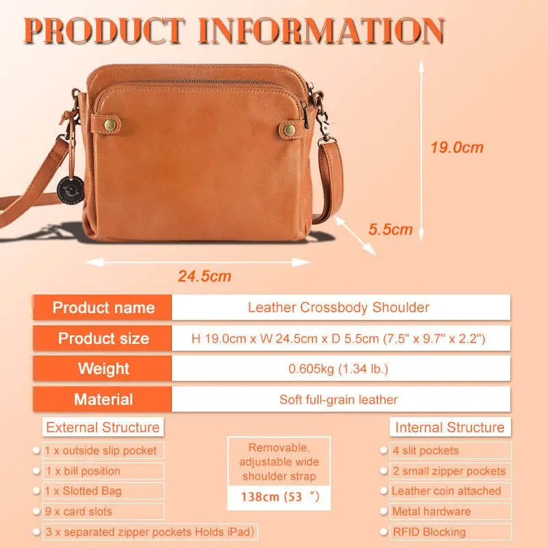 Three-Layer Leather Crossbody Shoulder Clutch Bag Women Handbag