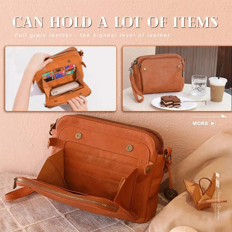 Three-Layer Leather Crossbody Shoulder Clutch Bag Women Handbag