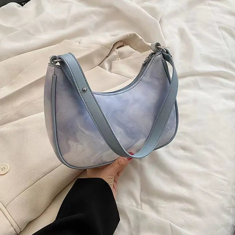 Retro Tie-Dye Shoulder Bag Women Underarm PU Leather Zipper Handbag