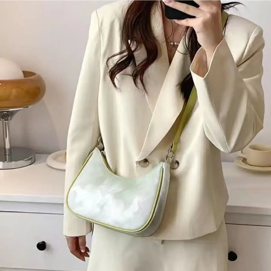 Retro Tie-Dye Shoulder Bag Women Underarm PU Leather Zipper Handbag