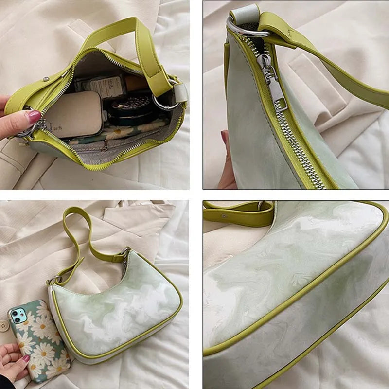 Retro Tie-Dye Shoulder Bag Women Underarm PU Leather Zipper Handbag