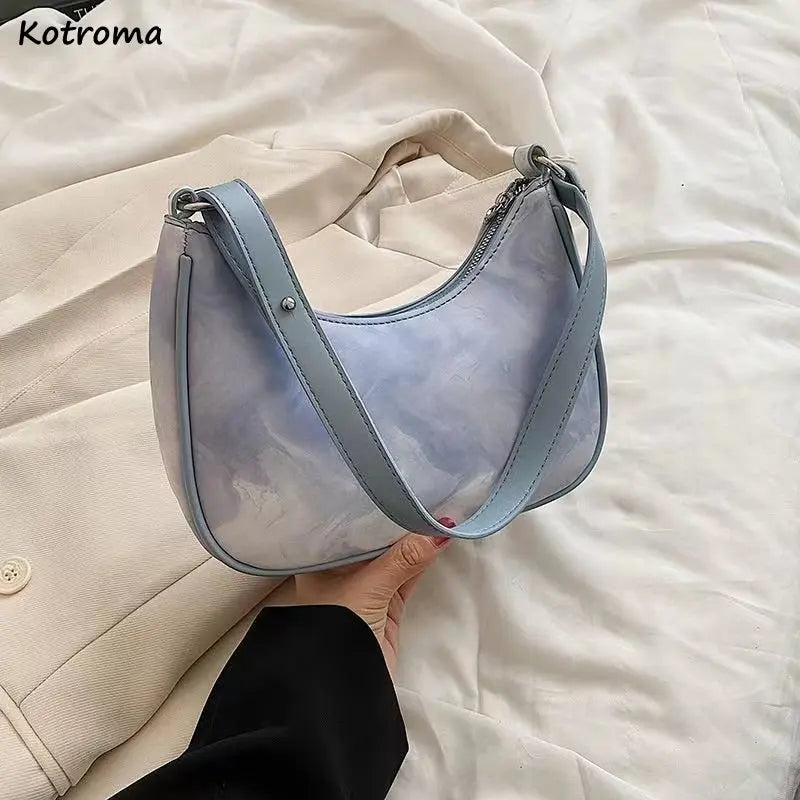 Retro Tie-Dye Shoulder Bag Women Underarm PU Leather Zipper Handbag