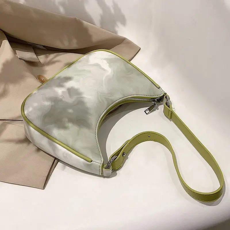 Retro Tie-Dye Shoulder Bag Women Underarm PU Leather Zipper Handbag