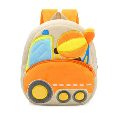 Toddler Backpack Preschool Bag Plush Cartoon Bookbag Engineering Vehicle Pattern
