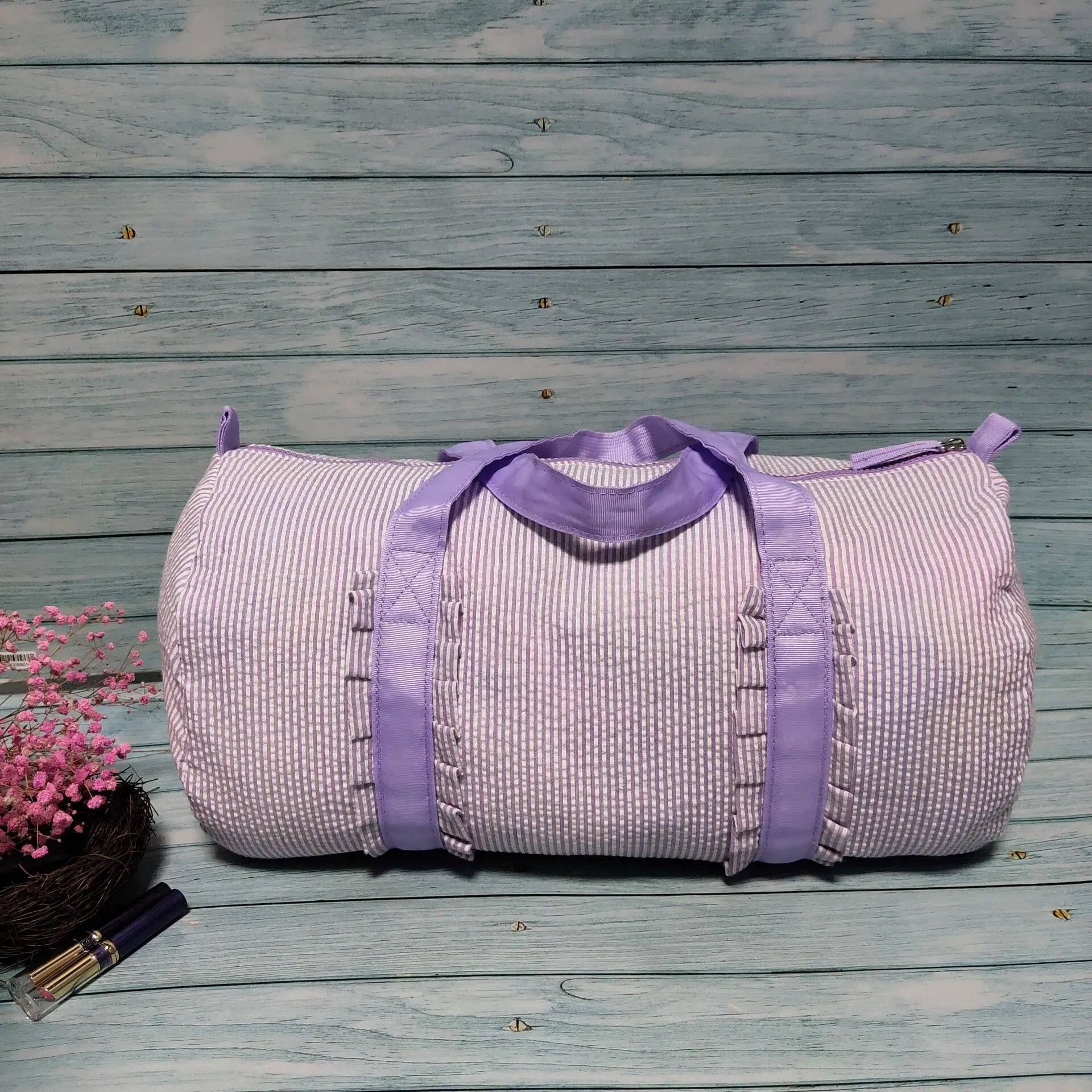 Toddler Seersucker Ruffle Duffle Bags Purple Soft Preschooler Light Bag
