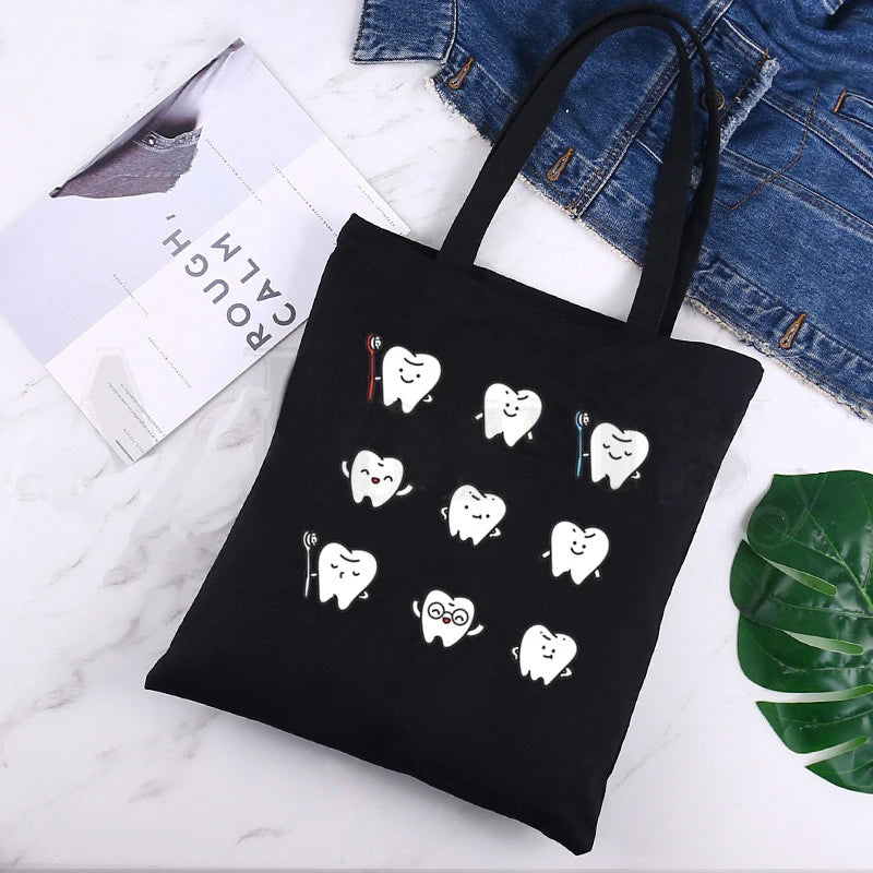 Funny Tooth & Dentist Graphic Canvas Print Shopping Bag