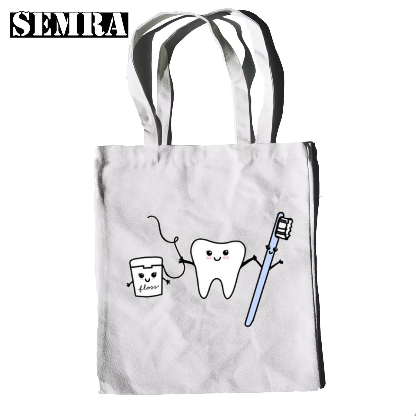 Funny Tooth & Dentist Graphic Canvas Print Shopping Bag