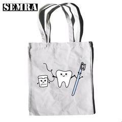 Funny Tooth & Dentist Graphic Canvas Print Shopping Bag