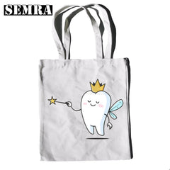 Funny Tooth & Dentist Graphic Canvas Print Shopping Bag