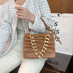 Thick Chain Square Hand Bag Solid Leather Long Strap