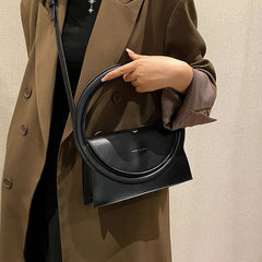 Round Handle Clutch Bag Pu Leather Crossbody Bag