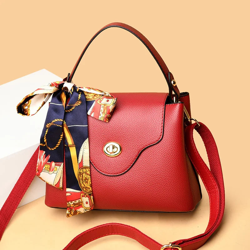 High Leather Crossbody Bag Solid Flap Tote Handbag