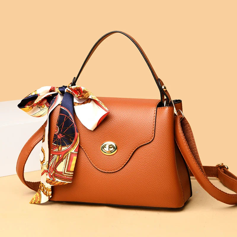 High Leather Crossbody Bag Solid Flap Tote Handbag