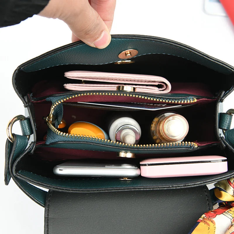 High Leather Crossbody Bag Solid Flap Tote Handbag