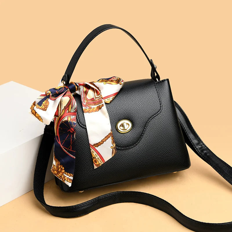 High Leather Crossbody Bag Solid Flap Tote Handbag