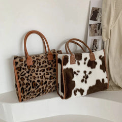 Leopard Print PU Leather Handbag, Small Women Top-Handle Bag