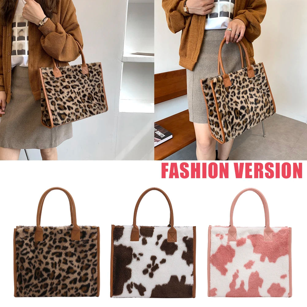 Leopard Print PU Leather Handbag, Small Women Top-Handle Bag