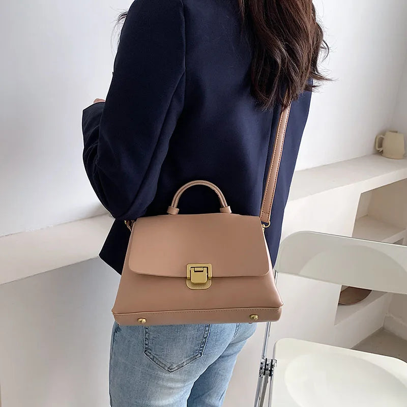 Soft Leather Women Shoulder Bag Top Handle Tote Flap Handbag