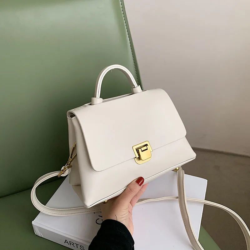 Soft Leather Women Shoulder Bag Top Handle Tote Flap Handbag