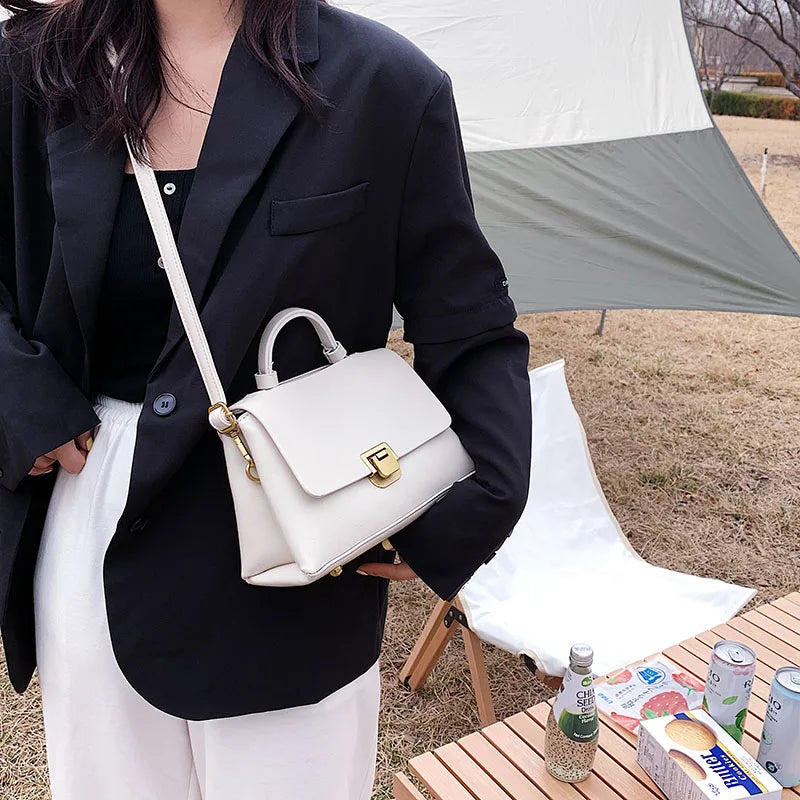 Soft Leather Women Shoulder Bag Top Handle Tote Flap Handbag