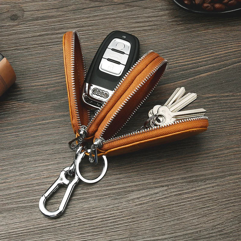 Top Layer Oil Waxed Cow Skin Full Grain Double Car Key Positions Leather Carkey