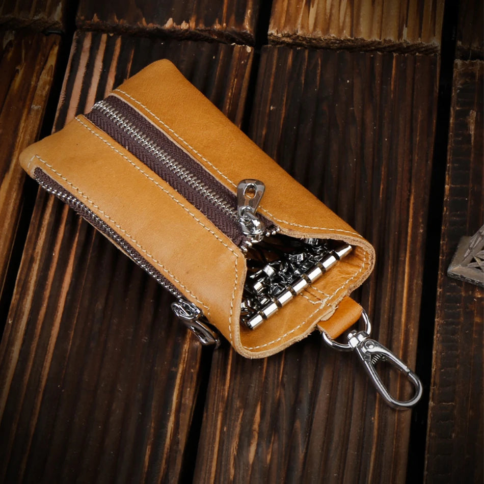 Leather Male Key Holder Organizer Keychain Purse Bag Keys Case