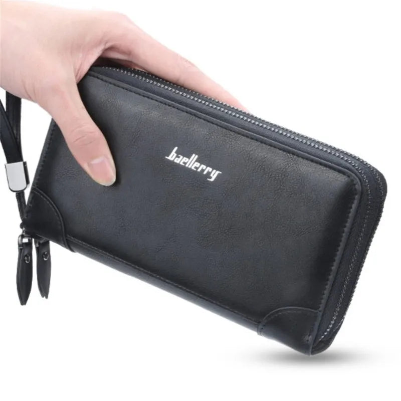 Pu Leather Men's Clutch Wallet Double Zip Long Purse Money Bag