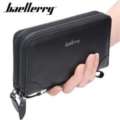 Pu Leather Men's Clutch Wallet Double Zip Long Purse Money Bag