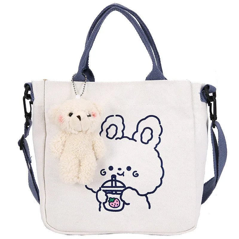 TopFight Women Canvas Shoulder Bags With Doll Ladies Shopping Handbags