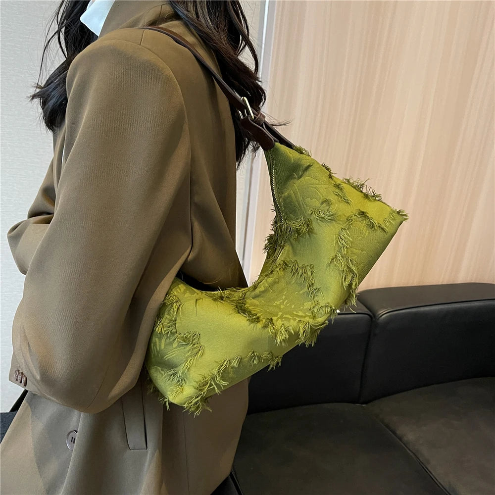 Fringed Canvas Shoulder Crossbody Bag Large Capacity Hobo Handbag