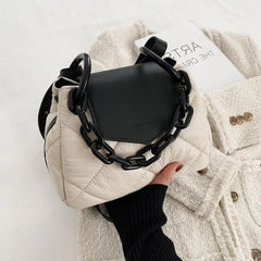 Winter Quilted PU Leather Tote Bag Chain Crossbody Handbag