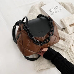 Winter Quilted PU Leather Tote Bag Chain Crossbody Handbag