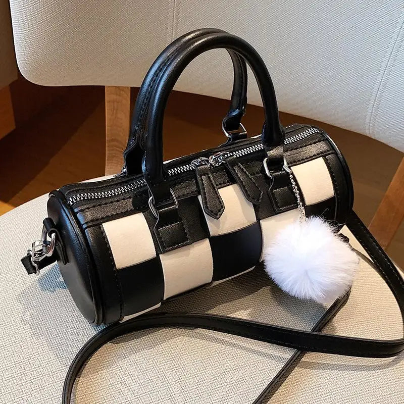 Women's Chessboard Lattice Leather Shoulder Crossbody Bag