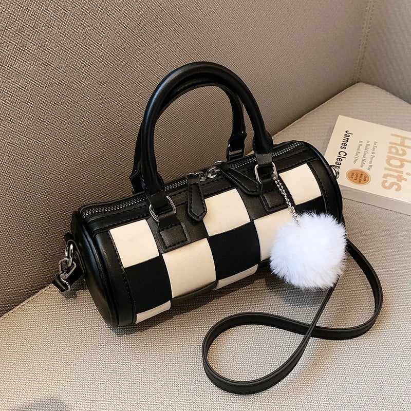 Women's Chessboard Lattice Leather Shoulder Crossbody Bag