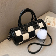 Women's Chessboard Lattice Leather Shoulder Crossbody Bag