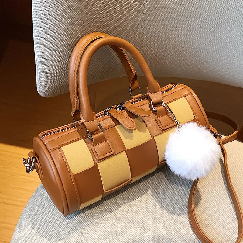Women's Chessboard Lattice Leather Shoulder Crossbody Bag