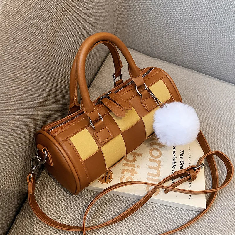 Women's Chessboard Lattice Leather Shoulder Crossbody Bag