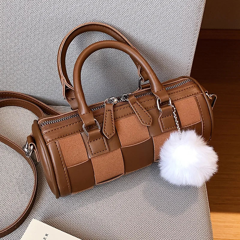 Women's Chessboard Lattice Leather Shoulder Crossbody Bag