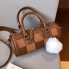 Women's Chessboard Lattice Leather Shoulder Crossbody Bag