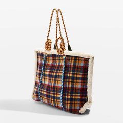 Plaid Shoulder Bag Retro Style Plush Large Capacity Handbag for Women
