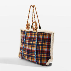 Plaid Shoulder Bag Retro Style Plush Large Capacity Handbag for Women